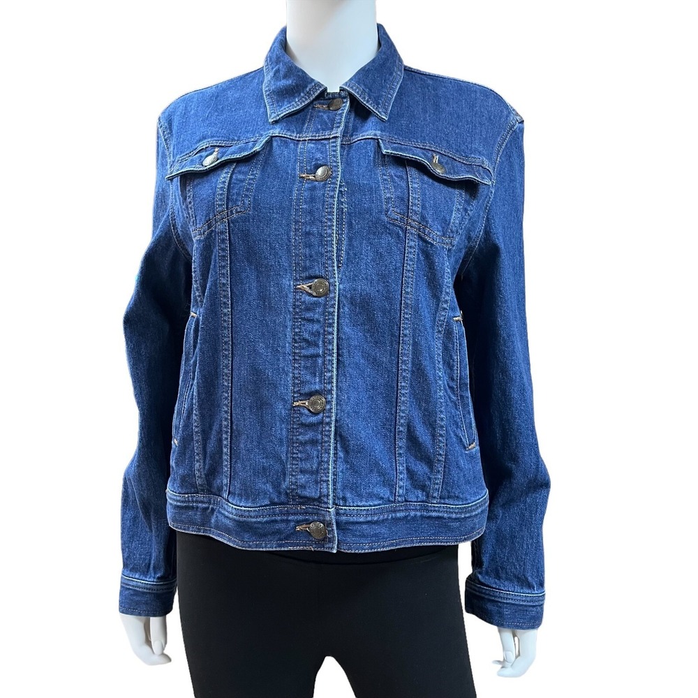 Chaps Denim Jean‎ Jacket Dark Wash Blue Long Sleeve Womens Size Large (P10347)